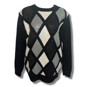 Vintage Sequin Beaded Diamond Diamond Print Sweater